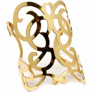 Vinas Polished Gold Scroll Design Cuff Bracelet.jpg